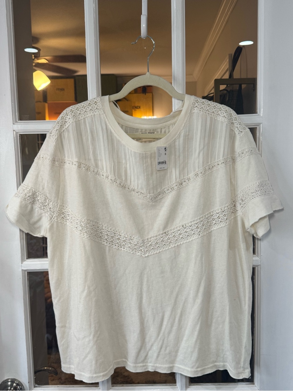 ▫️🔅 Free People We The Free Dorothy Tee Cream Lace-Trim Short Sleeve 🔅▫️ - Picture 6 of 11